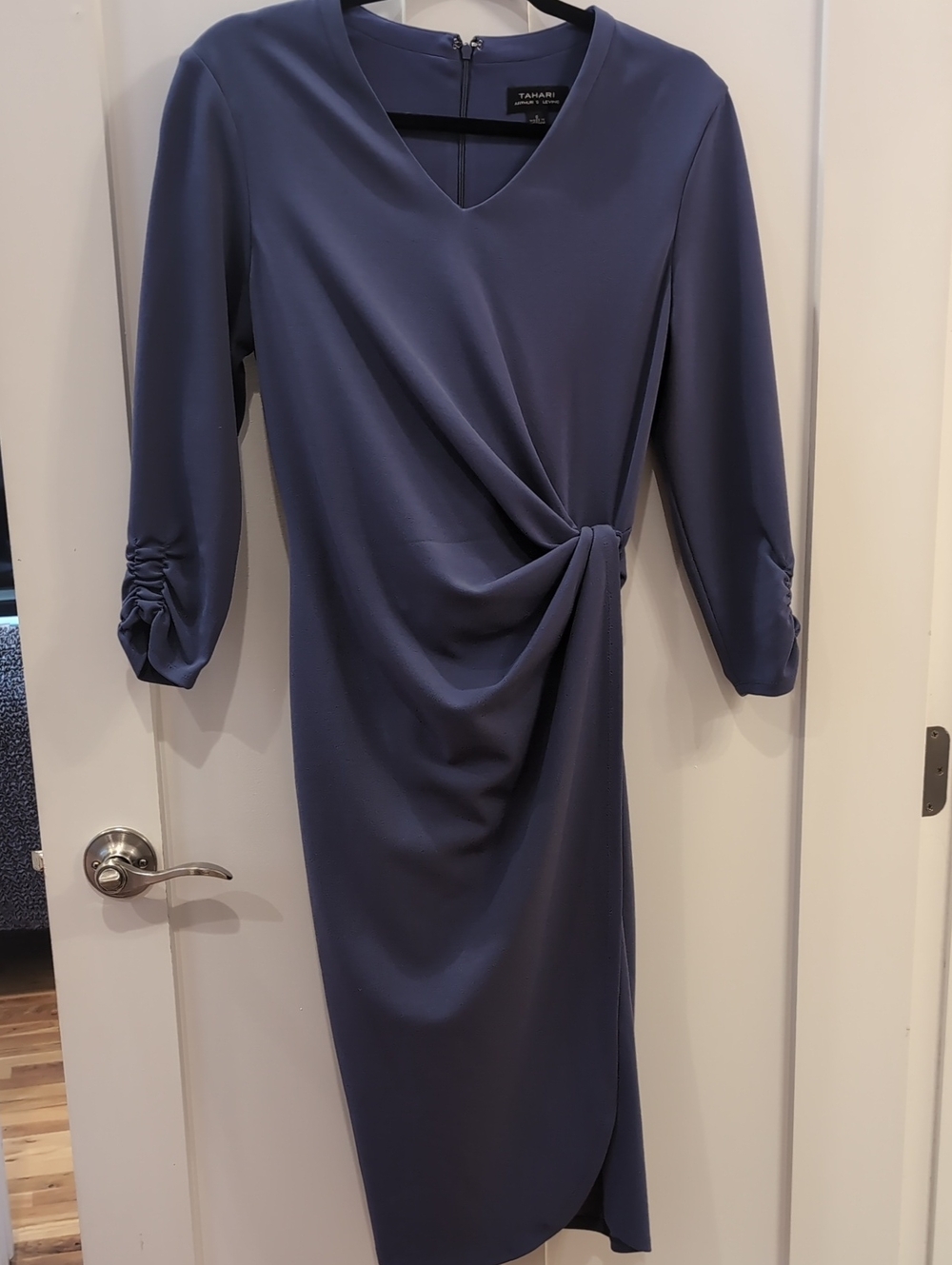 Tahari ASL Lavender Twist-Front V-Neck Midi Dress